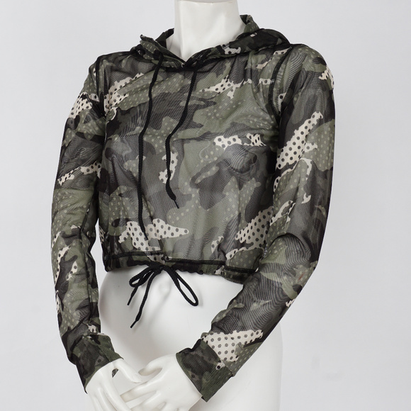 Camouflage mesh hoodie longh crop top - Picture 4 of 4
